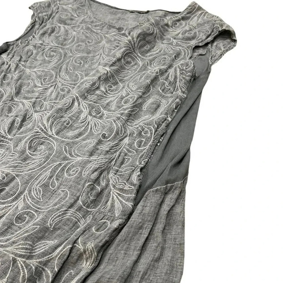 Lungo L’arno Gray 100% Linen Stitched Pattern Shift Dress 2X - Picture 3 of 5